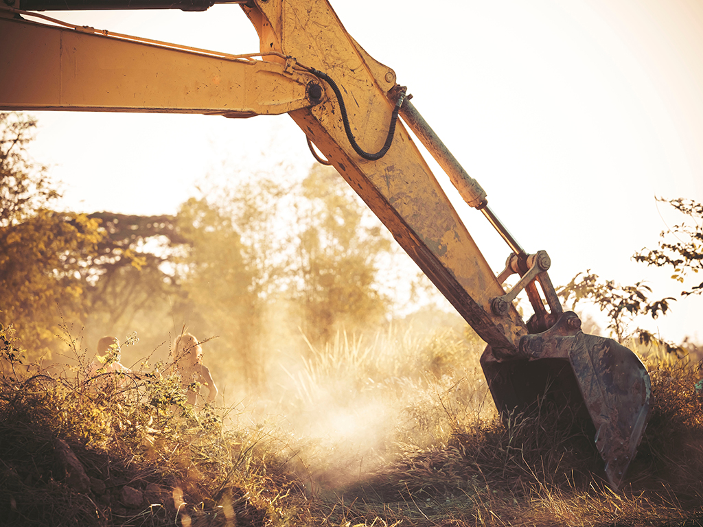 excavator is working during sunset, construction site digger,Loa